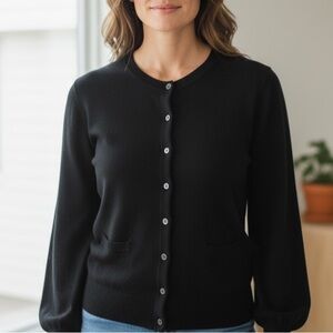 VINCE Cashmere Balloon Button Down Black Long Sleeve Cardigan Sweater